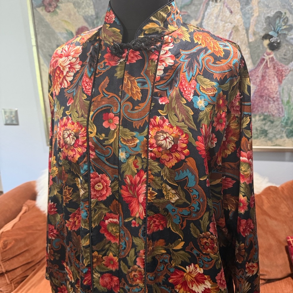 Valentino Multicolor Floral Silky Full Length Robe with Pockets—Gorgeous! Y2K